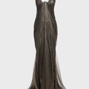 NWT Maria Lucia Hohan Alaya Draped Metallic Silk Gown $1760 Sz 44